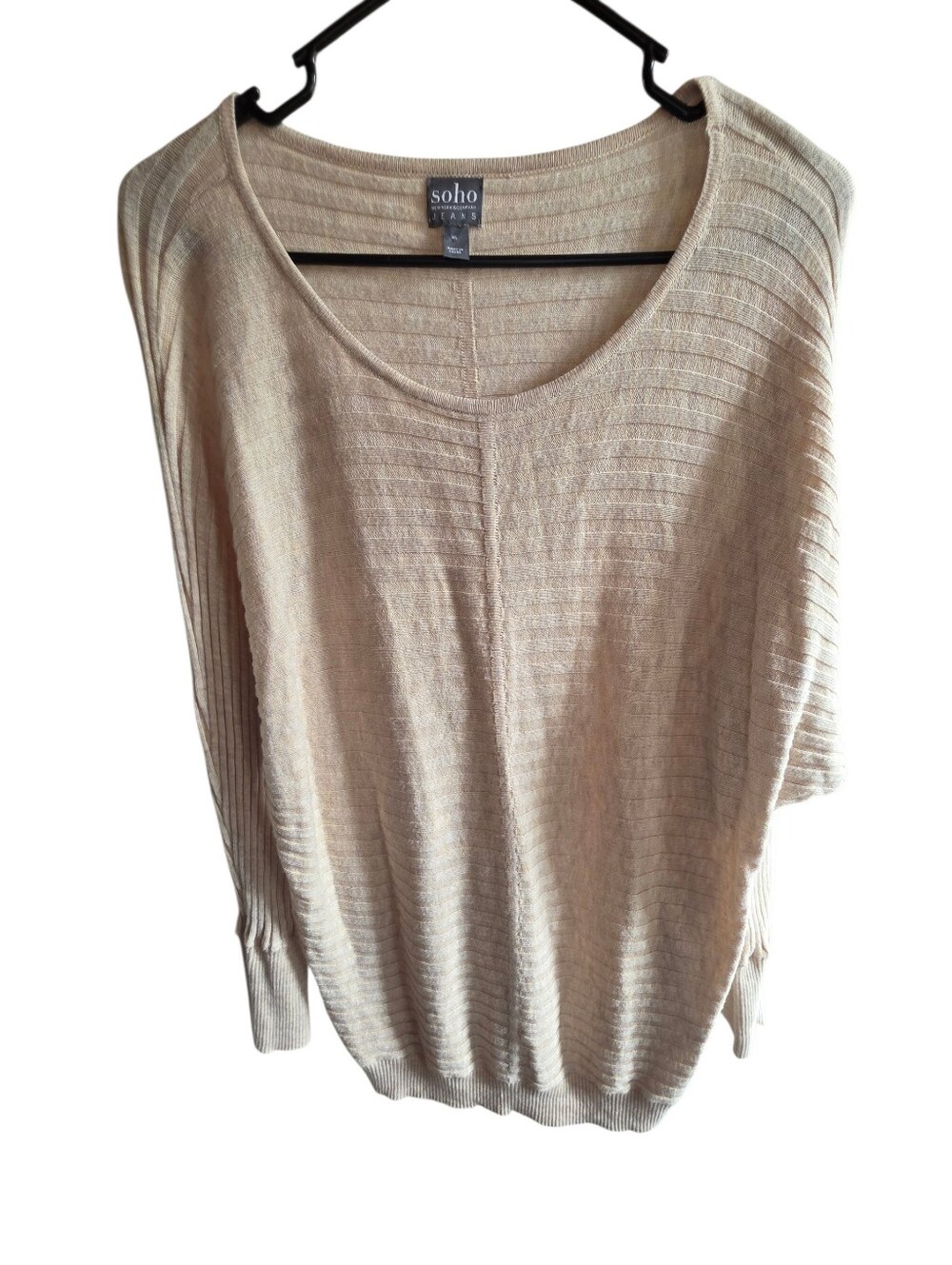 SOHO Beige Ribbed Scoop-Neck Women’s Sweater